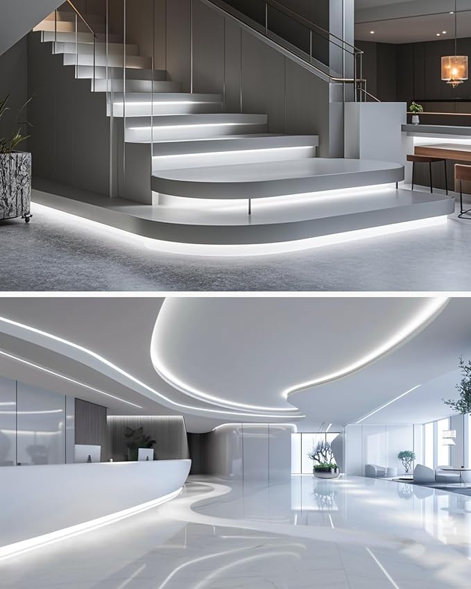 Aclorol 50FT COB LED Strip Lights 24V Cold White 6000K Dimmable LED Light for Bedroom with Remote and App Control 8mm Width LED Flexible Tape Lights for Cabinet Room Kitchen Mirror TV Bookshelves