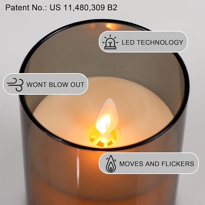 Flameless Candles with Remote Timer, LED Pillar Candles Moving Wick Flickering Battery Operated Pack of 3, Home Decorating for Ambiance, Cycling 24 Hours Timer, Gray