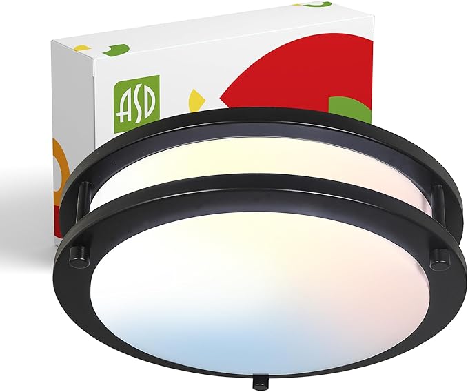 ASD LED 10" Round Flush Mount Lighting, Close to Ceiling Light Fixture | 3CCT, Dimmable, Energy Star, ETL Listed | 16W 1041LM 3000K-5000K 120V | Low Profile Double Ring Lamp | Black