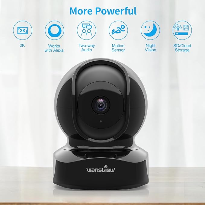 wansview Cameras for Home Security, 2K IP Camera, WiFi Home Indoor Camera for Baby/Pet/Nanny, Motion Detection, 2 Way Audio Night Vision, Compatible with Alexa, with TF Card Slot and Cloud