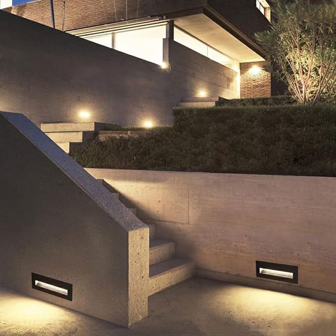 6W LED Step Light for Indoor and Outdoor Stairway Light Modern Wall Fixture Waterproof Horizontal Louver Faceplate Corner Foot Lamp Black