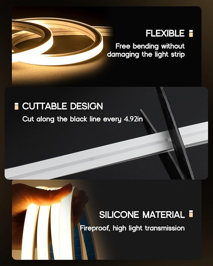 LED Strip Lights 49.2ft 110-120V,Dimmable Silicone Neon Rope Lights,Flexible Outdoor Waterproof Neon Strip Lights for Mirror,Kitchen,Cabinet,DIY Lighting