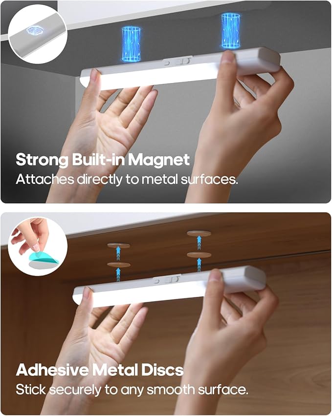 Under Cabinet Lighting, LED Motion Sensor Light Indoor, Wireless Rechargeable Battery Operated Under Cabinet Lights for Kitchen,Dimmable Closet Lights (3 Pack)