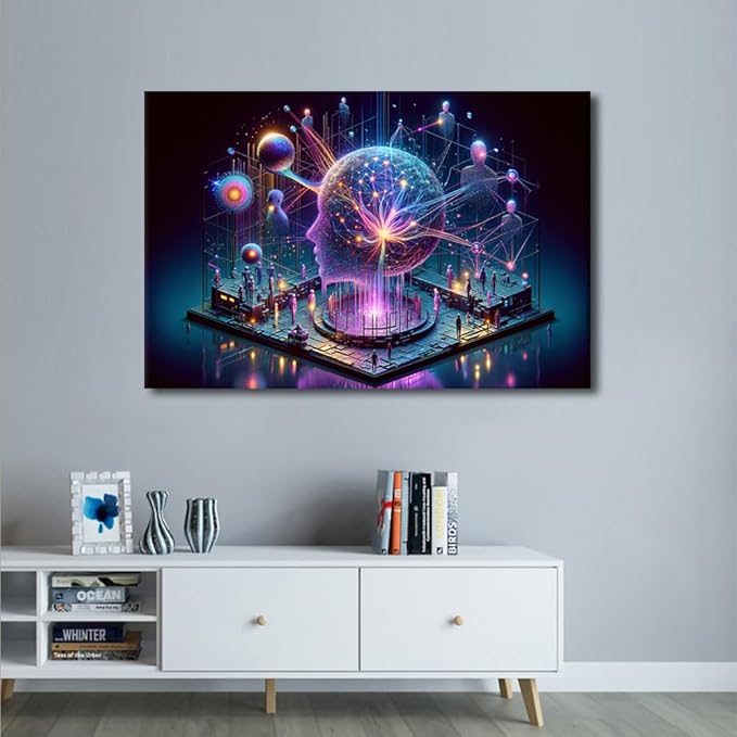 Human Brain Wall Art for Living Room Artificial Intelligence Canvas Picture for Bedroom Wall Decor Neural Network Painting House Decorations for Room Office Posters and Prints 24"Wx36"Hx1 Panel