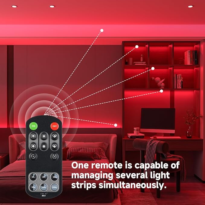 BTF-LIGHTING COB LED Strip Light 12V 16.4FT UL Listed, Red Color Dimmable High Density Flexible Tape Light with RF Remote & ETL Power Adapter, Ultra Bright for Bedroom Kitchen Home Indoor Lighting