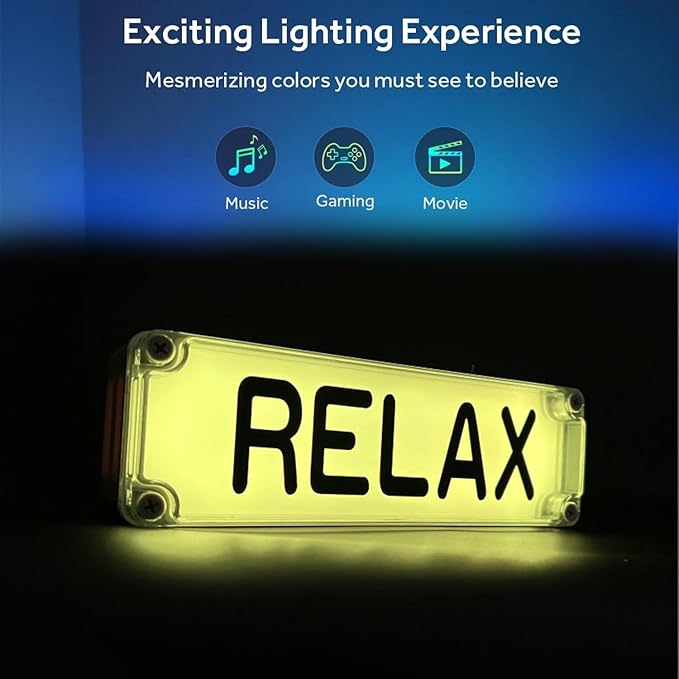 Relax Sign Lights Smart LED RGB Gaming USB Rechargeable Battery 16 Million Colors 213 Preset Modes App Control Dynamic Music Sync Mode for Studio/Home Studio/Company/Desk or Wall Decor