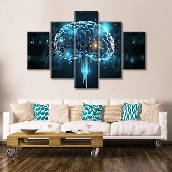 Abstract Human Brain Framed Wall Art Brain Nervous System Wall Pictures for Living Room Smart Brain Canvas Paintings House Decoration Modern Artwork for Office Ready to Hang (60"Wx40"H)