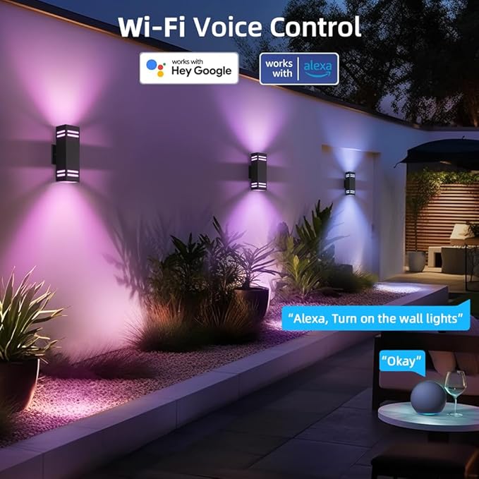 KIZON Smart Porch Lights Color Changing, Ambience RGB WiFi Outdoor Sconce Lights App Control Black Exterior Light Fixture for House Porch Patio, Compatible with Alexa Google Assistant, ETL Listed
