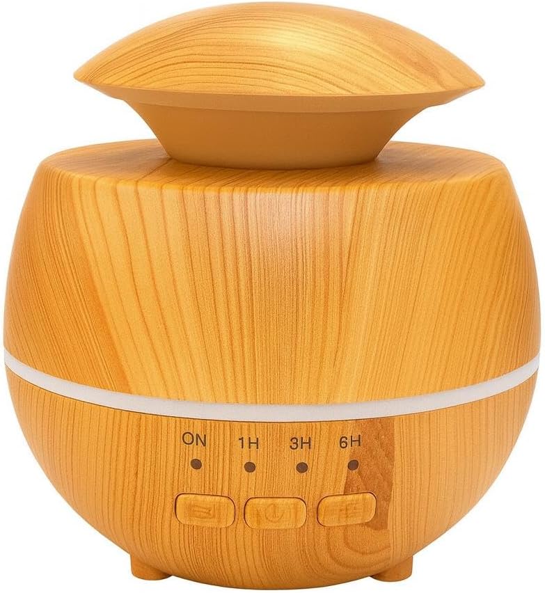 2-in-1 Air Humidifier & Aroma Diffuser Home Fragrance Room Decor Essential Oil Diffuser Humidifiers for Bedroom LED Light Color Changing Car Air Freshener (Light Wood-1)