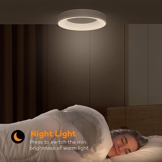 16 Inch RGB Led Flush Mount Ceiling Light with Remote Control, 36w Dimmable Ceiling Lighting Fixture, 3000K-6500K Color Changeable, Modern White, for Bedroom Kids Room