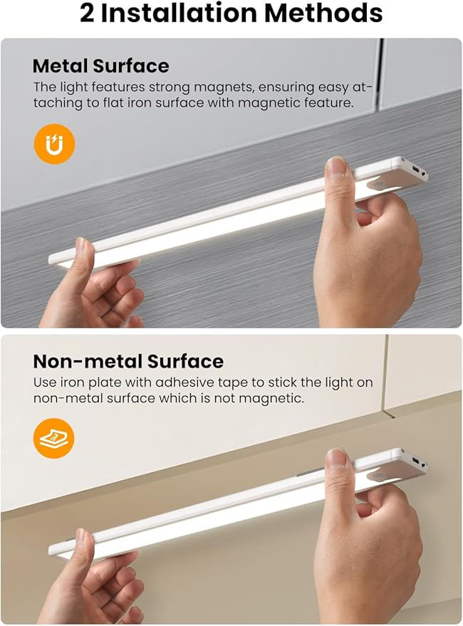 Under Cabinet Lighting, 8 Inch LED Rechargeable Battery Operated Motion Sensor Light Indoor, 1100 mAh Wireless Magnetic Dimmable 6500K Closet Lights for Under Counter, Kitchen, Stairs, 2 Pack