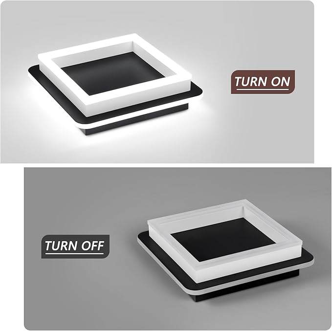 CANEOE 2 Packs Square Flush Mount Ceiling Light, 6000K Modern LED Ceiling Light Fixture, Minimalist Hallway Lighting Fixture Ceiling Lamp for Hallway Entryway Bedroom Balcony (Matte Black)