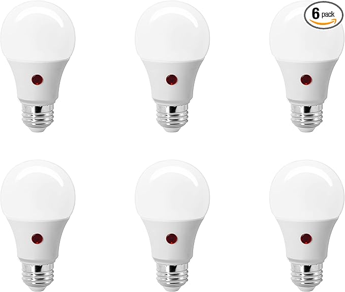 Sylvania Dusk to Dawn A19 LED Light Bulb with Auto On/Off Light Sensor, 60W=9W, 800 Lumens, 2700K, Soft White - 6 Pack (41257)