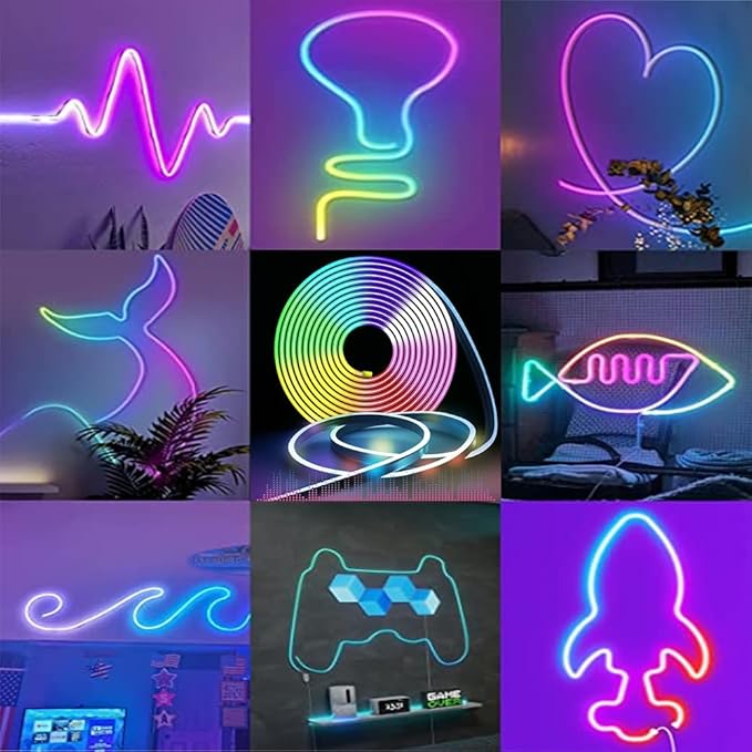 9.8FT USB LED Neon Rope Light,Smart RGB IC Led Strip Lights for Bedroom,Music Sync LED Neon Light Strip,APP and 24Keys Wireless Remote,DIY Ideas,Gaming Room,Home Decorations,Christmas Gift