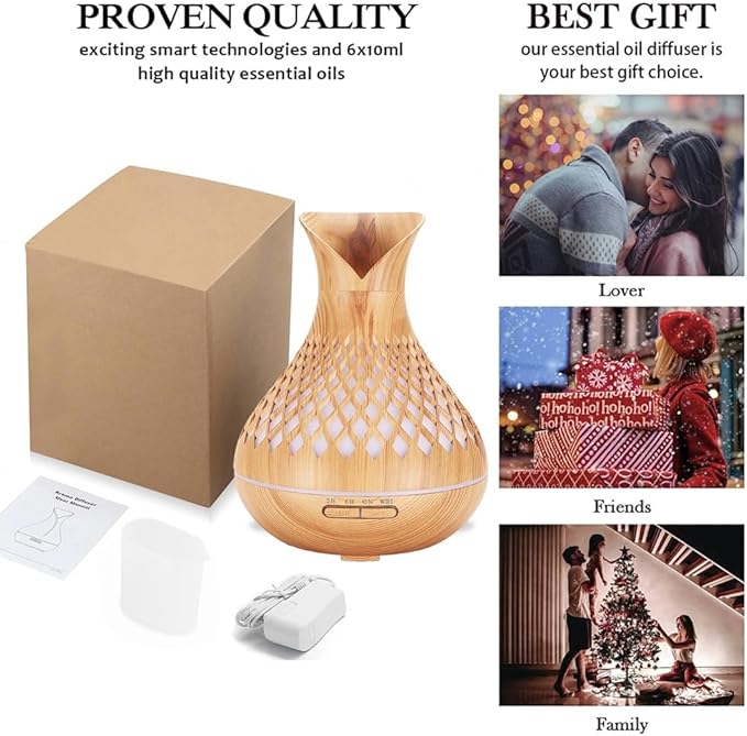Smart WiFi Essential Oil Diffuser, 500ml Aromatherapy Diffuser Humidifier for Large Room, Works with App & Alexa Google Home Voice Control, 7 LED, Create Schedules and 4 Timer, Auto Off, Light Wood