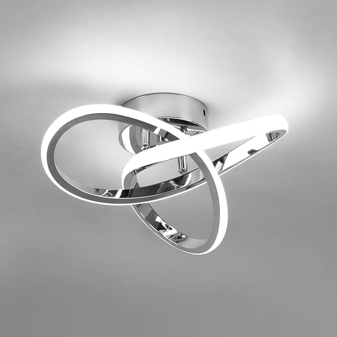 Modern LED Ceiling Lights, 9.5in Chrome Hallway Ceiling Light fixtures 22W Cool White 6000K, Flush Mount Ceiling Light for Kitchen,Aisle, Entrance, Bedroom, Bathroom, Living Room