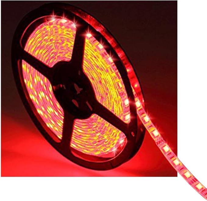 Water-Resistance IP65, 12V Waterproof Flexible LED Strip Light, 16.4ft/5m Cuttable LED Light Strips, 300 Units 3528 LEDs Lighting String, LED Tape(Red) Power Adapter not Included