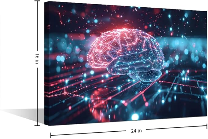 Futuristic Technology Canvas Paintings Wall Art Digital Human Brain Picture House Decorations Bedroom Art Work for Wall Decor Living Room Kitchen Home Decor Frame Ready to Hang 16"Wx24"Hx1 Panel
