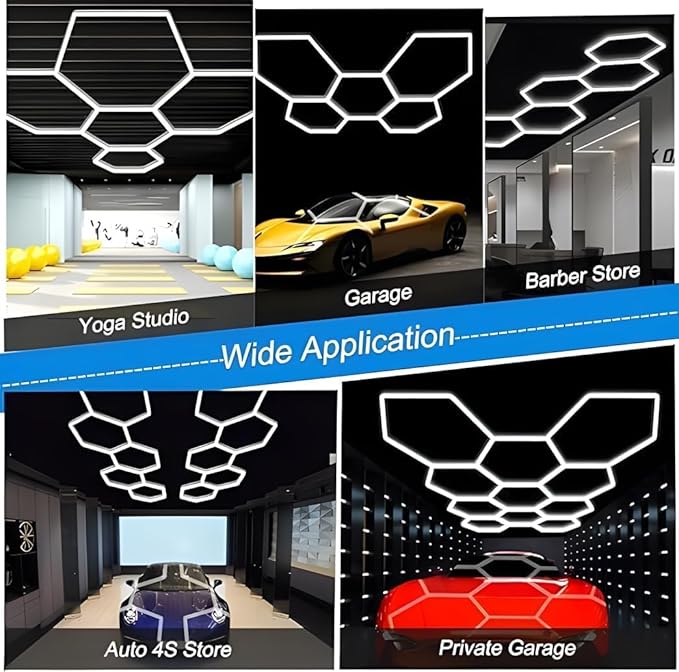 5-Hexagon LED Garage Light, 600W 60,800LM Honeycomb Ceiling Light with T5 Tube Rectangle, 6500K Ultra Bright Hexagon Light for Garage, Auto Detailing, Workshop (25PCS Panels)