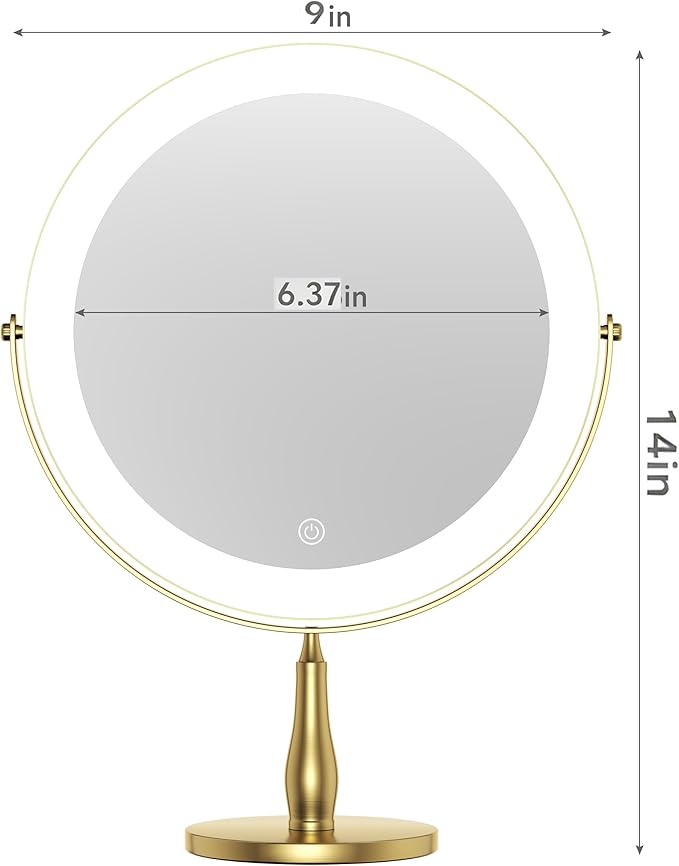 Professional 8" Large Lighted Makeup Mirror with Brighter Lights, 1X/10X True HD Magnifying Mirror with 3 Color Dimmable Lights, 92 Shadowless LEDs, 360°Swivel Seamless Vanity Mirror, Gold