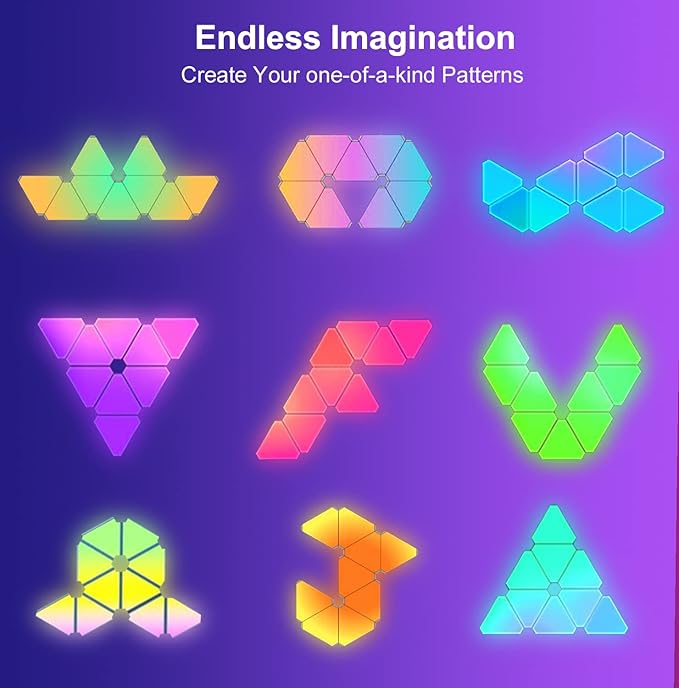 Triangle LED Light Panels, Triangle Lights with 6 Connection Ports, Real RGBIC Gaming Lights for Gaming Setup, Smart Wall Lights for Bedroom App Control Music Sync for Gaming Room Streaming, 6 Pack