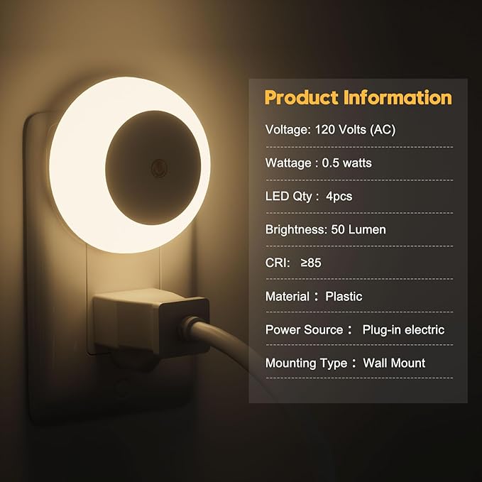 Night Light, Night Lights Plug into Wall, Dusk to Dawn Sensor Warm White Led Night Light 0.5W, 8 Pack Nightlight for Adults, Bedroom, Bathroom, Hallway, Kitchen