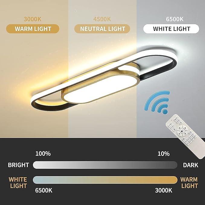 Tioolo Modern LED Flush Mount Ceiling Lights Dimmable LED Ceiling Lamp with Remote Control 2.3ft Acrylic Linear Ceiling Lighting Fixtures for Living Room Kitchen Dining Room Bedroom (40W/3000-6500K)