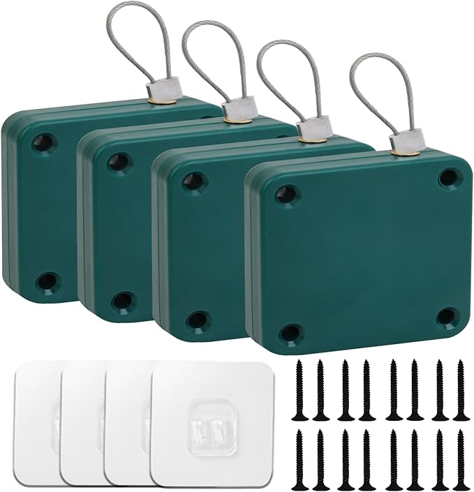 SHIMIDO Upgraded Punch-Free 1000g Automatic Screen Door Closer, Storm Door Closer, Sliding Screen Auto Door Closer with Steel Drawstring for Bathroom, Bedroom, Studyroom, etc. (4 Pack Green)