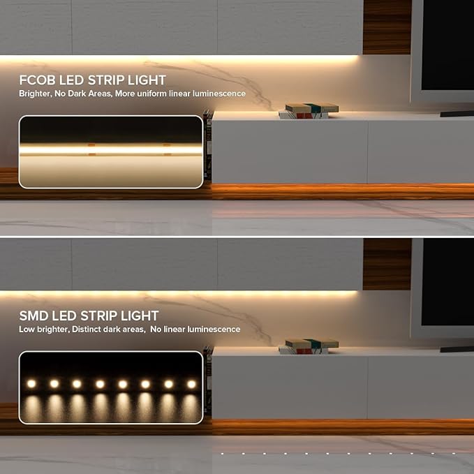 16.4FT COB LED Strip Light IP65 Waterproof DC12V 6000K Daylight White Dimmable Strips, 320LEDs/m High Density Flexible Uniform Lights for DIY Home Decor, Cabinet, No Adapter/Controller