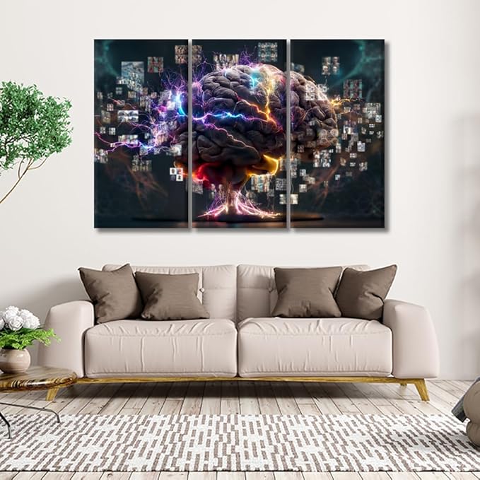 Large Canvas Wall Art Brainstorming Picture Posters for Home Wall Decor, AI Pictures Print on Canvas Wall Art for Bedroom Office Wall Decor Framed and Stretched Ready to Hang 20x40inchx3