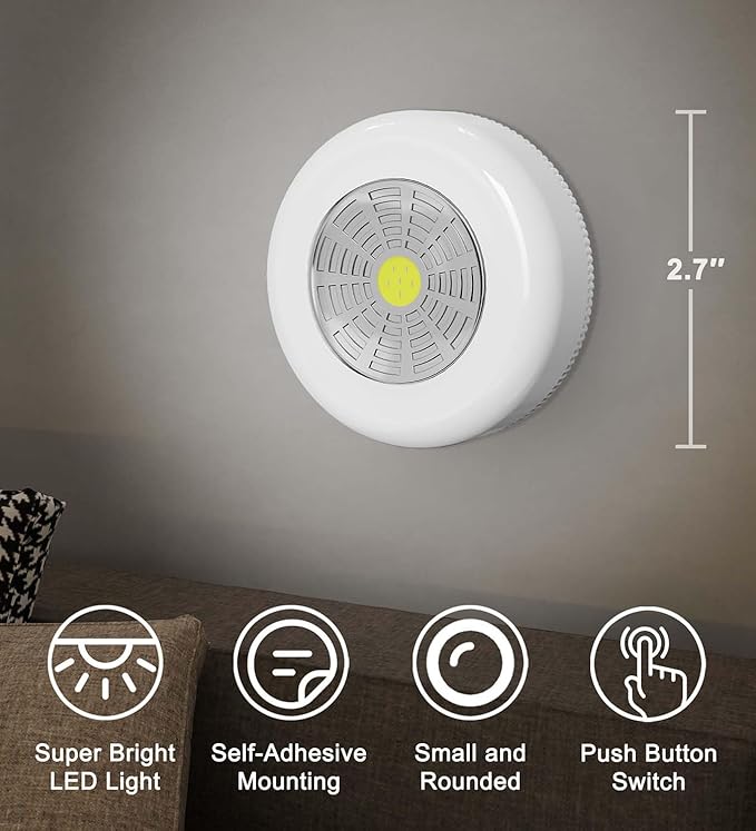 Tap Light Push Lights, Under Cabinet Lights Touch Lights Push Button Light Battery Operated Puck Lights Stick On Light for Closet Counter Kitchen Cabinet RV -5Pack