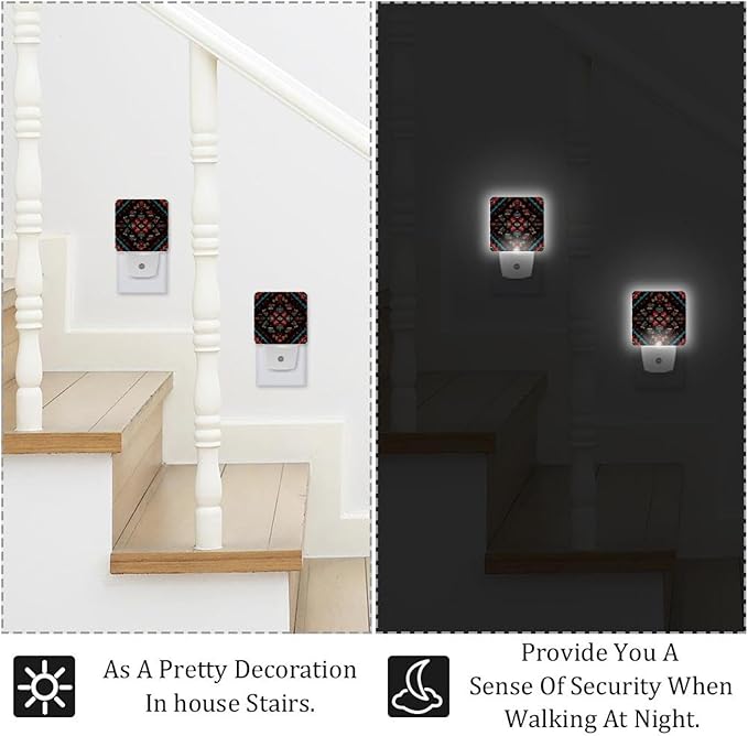 2 Count Tribal Navajo and Native LED Night Light, Plug-in, Dusk-to-Dawn Sensor, Energy Efficient, Ideal for Bedroom, Bathroom, Stairs, Hallway