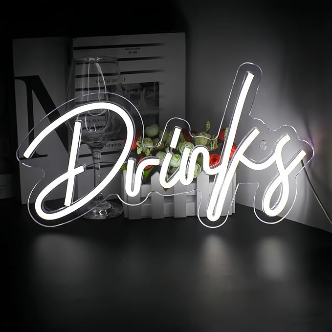 Drinky LED Neon Signs for Wall Decor Neon Wall Art Acrylic LED Lights with Hanging Chain Light Up for Bedroom Decor Graduation Bar Pub Wedding Party 5V USB Powered Dimmable
