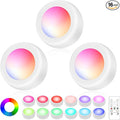 LED Puck Lights with Remote Control, Wireless Under Cabinet Lighting,Color Changing Lights with Dimmer and Timer, AAA Battery Operated Powered Push Night Lights (3 Pack White)