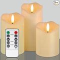 Flickering flameless Candles, Battery Operated Candles with Remote, led Pillar Candles，Electric Candle Set of 3，Christmas Home Wedding Birthday Decor（Ivory White） ﻿ ﻿