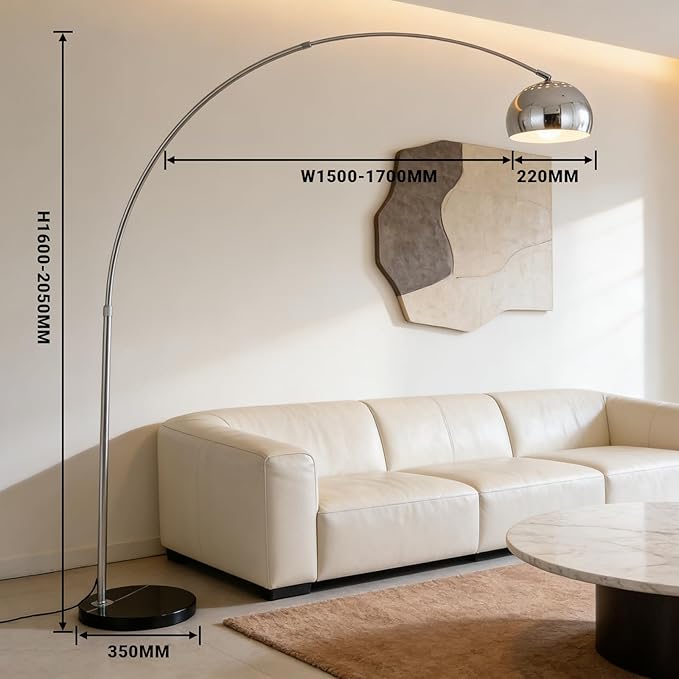 Floor Lamps for Living Room,80" Arc Floor Lamp,with Dimmer Adjustable Brightness,Modern Floor Lamp for Bedroom,Dining Rooms,Office,Corner Lamp with Chrome Bell Shaped Lampshade