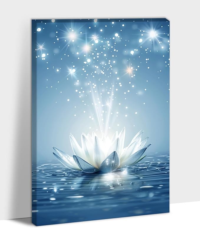 Zen White Lotus Flower Canvas Wall Art, Lotus Floral Pictures Wall Print, Spiritual Water Lily Canvas Prints, Lotus Bloom on Water Poster, Zen Meditation Spiritual Artwork for Yoga Spa Room 18x24 inch