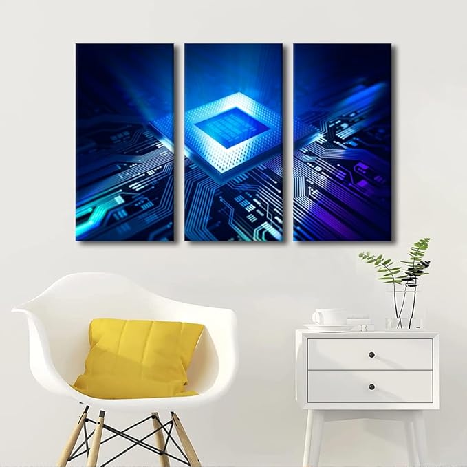 Wall Paintings for Living Room Wall Art Electronic PC Large Wall Decor Computer Chip Canvas Art Modern Office Technology Canvas Wall Art for Bedroom Artwork Decoration Framed Ready to Hang(28"Wx42"H)