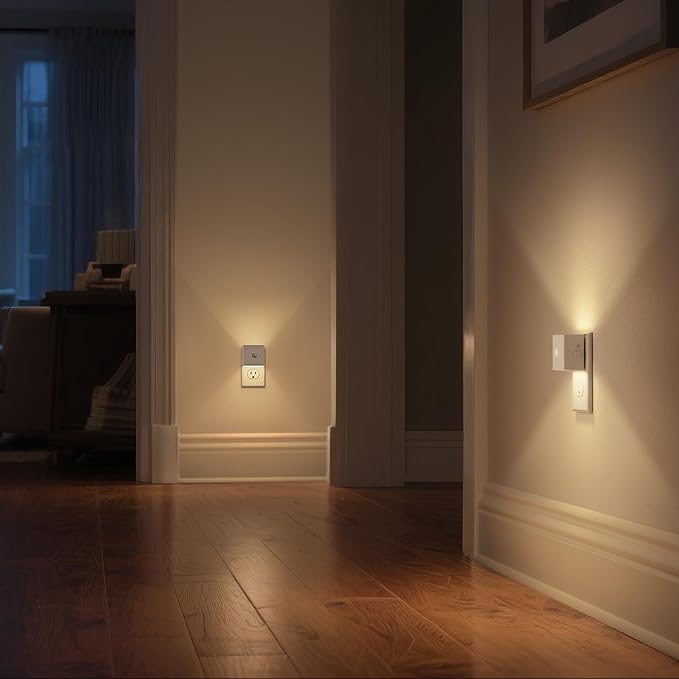 DORESshop LED Night Lights Plug into Wall [2 Pack], Motion Sensor Night Light Brightness Adjustable Motion Activated Nightlight with Dusk to Dawn for Bedroom, Bathroom, Hallway, 3000K, White