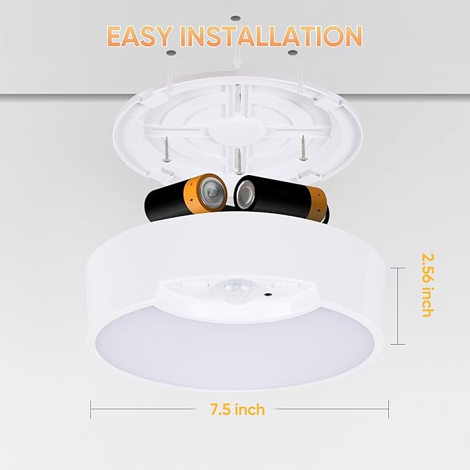 Battery Motion Sensor Ceiling Light: Indoor LED Wireless Ceiling Lights with Remote - Cordless Motion Activated Wall Lamp with Timer for Closet Hallway Bedroom (Battery Powered)