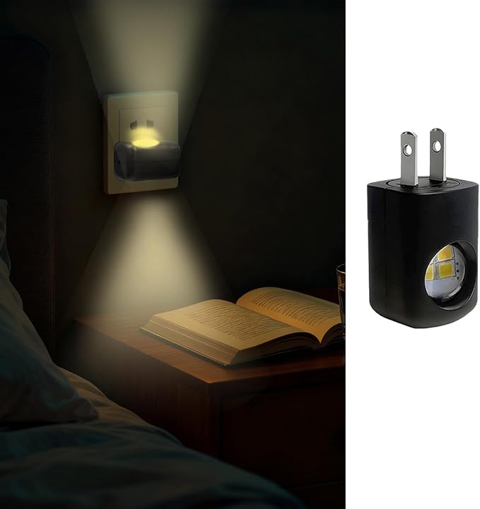 LED Wall Socket Night Light,Plug-in Night Light Motion Sensor,Mini Plug-in Energy Efficient Compact Nights Lamp Automatic Soft Warm White,360° Adjustable for Bedroom Bathroom Stairs Hallway (Black)