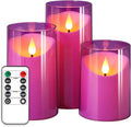 NURADA Flameless Candles: 3D Wick Unbreakable Acrylic Battery Operated LED Pillar Candles - Battery Candles with Remote and Timer for Table Wedding Centerpieces Party Decor 3 Pack Purple
