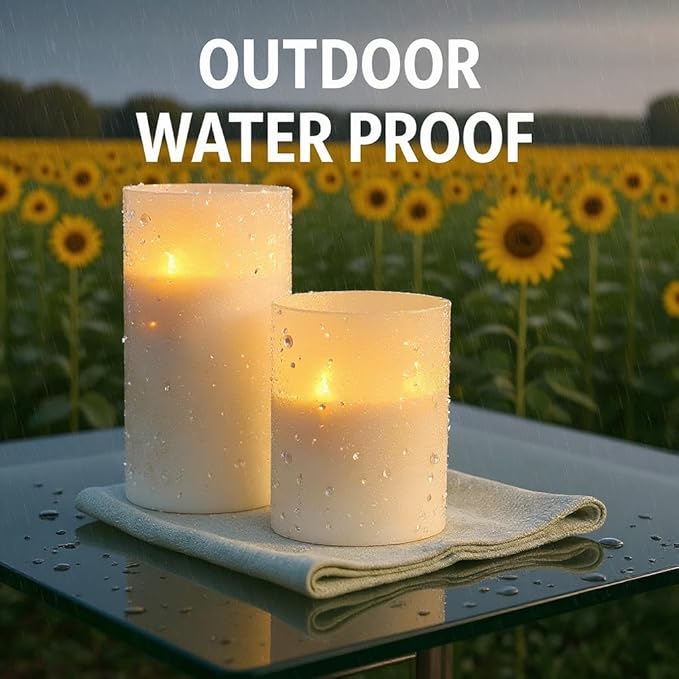 VENTA Frosted Glass LED Candles, Set of 3 | Warm Amber Flickering Pillar Candles with Remote | Creates Cozy, Relaxing Hygge Ambiance for Bedroom & Living Room