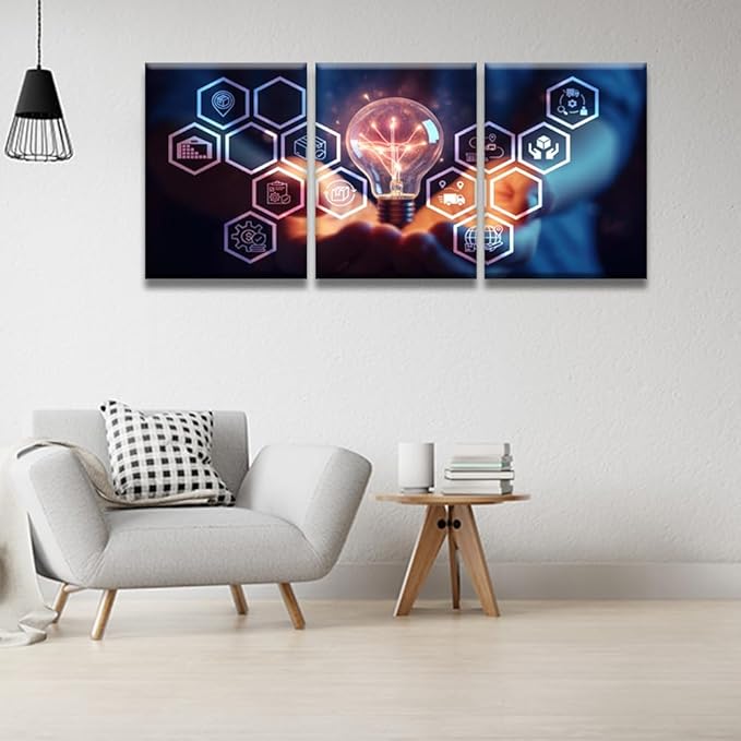 LSIUHWUWI Modern Wall Art 3 Panel AI Logistic Management Concept Picture Prints on Canvas for Living Room Computer Room,Office Wall Decoration, Framed Ready to Hang 12x16inchx3