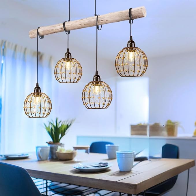 Hanging Pendant Lights, Battery Operated Outdoor Chandelier with Warm White LED Bulb for Patio Tree Pergola Gazebo Porch (Beaded Ball-G50-2PK)
