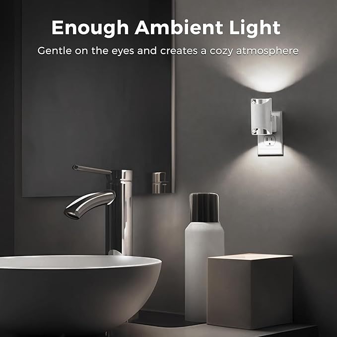 L LOHAS LED Night Light, Night Lights Plug into Wall, 5000K Daylight White, Dimmable Night Light 0-100LM with Light Sensor, Plug in Night Light for Hallway Bathroom Kitchen, 2 Pack