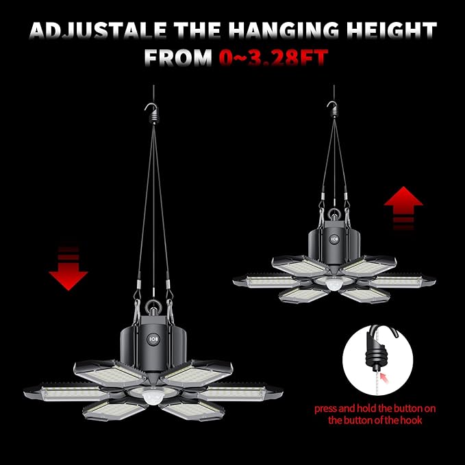 Plug in Garage Light with Motion Sensor - Ultra Bright 200W 20000LM Motion Activated Shop Light with 3 Mode, 6 Deformable LED Panel, Indoor Motion Light Bulb for Garage, Workshop (2 Pack)