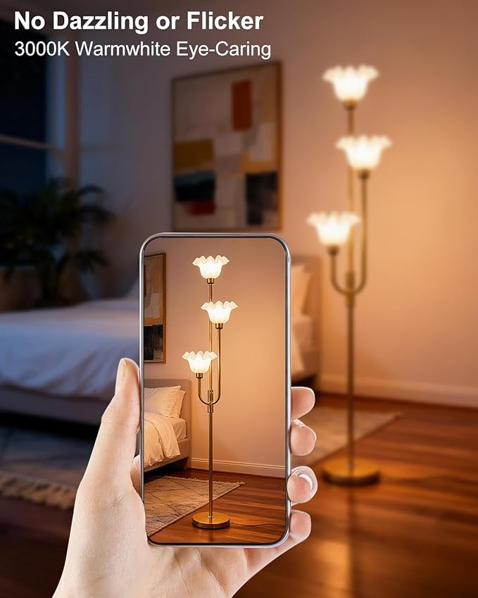 Lightdot 66IN Flower Floor Lamp 3-Lights Vintage Floor Lamps with 3000K Warm White Bulbs for Wedding Party Modern Tall Standing Lamp for Living Room/Bedroom/Sofa Beside/Corner Decor