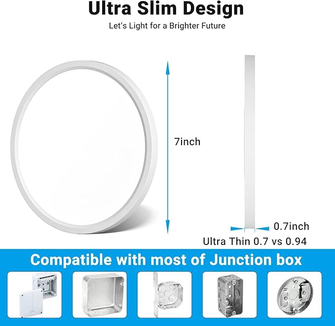8 Pack LED Flush Mount Ceiling Light,7Inch 15W,3000K/3500K/4000K/5000K/6500K 5 Color Temperatures Ceiling Light Fixture for Kitchen Porch Hallway Bedroom Bathroom and Closet,White