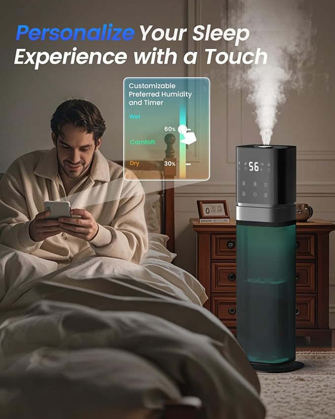 Humidifiers for Bedroom 2.1Gal/8L, Smart Humidifier Large room, Cool Mist Humidifiers for Bedroom Large Room with Extended Tube, WIFI App&Voice Control, Humidifiers for Home Baby Plants, Blue